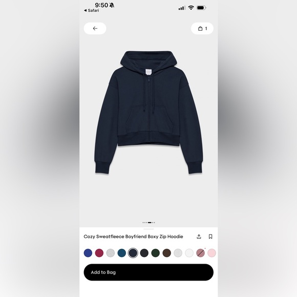 TNA Tops - Aritzia TNA Cozy Fleece Boxy Zip Hoodie in Dark Blue (admiral blue)